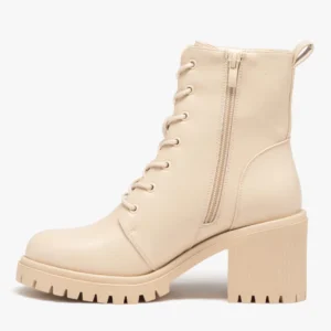 Boots à talon et épaisse semelle crantée femme beige