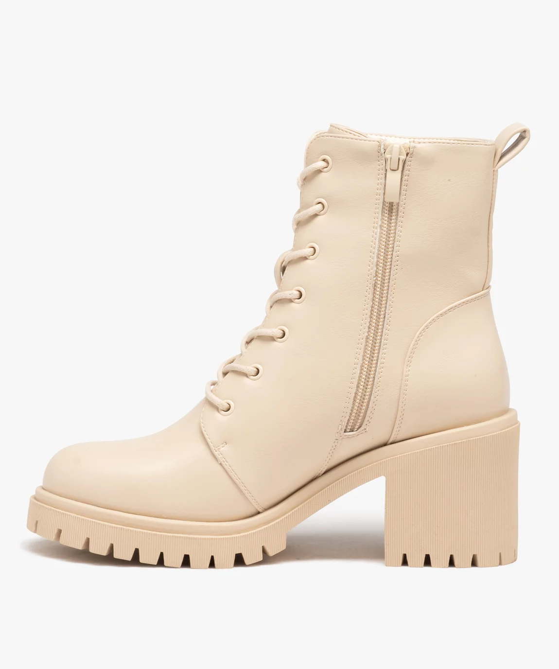Boots à talon et épaisse semelle crantée femme beige